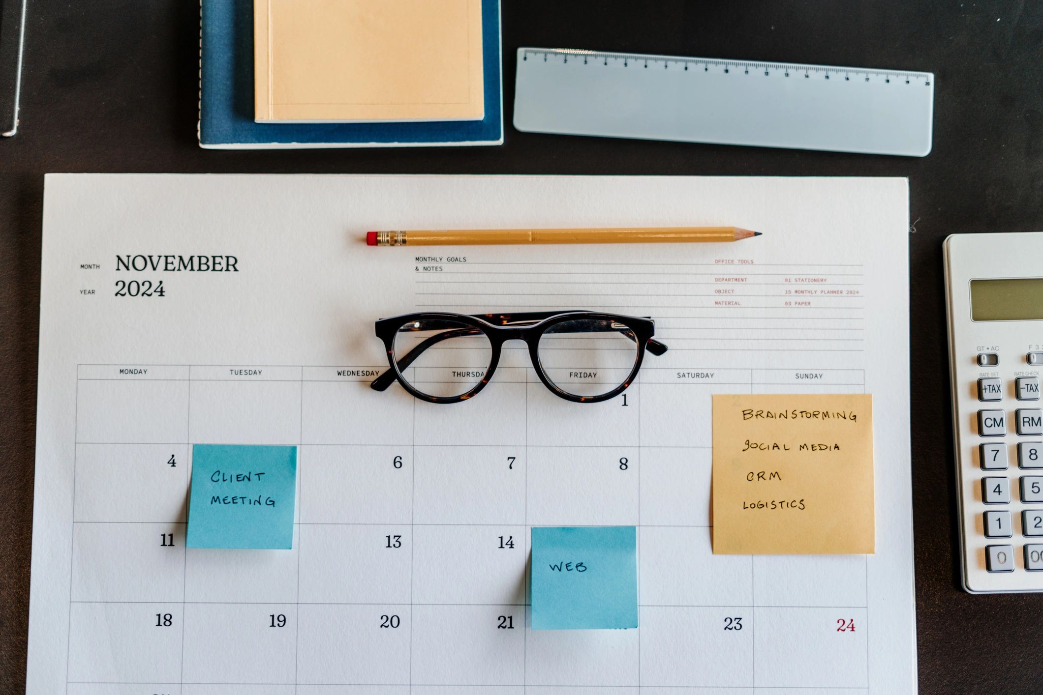 Travel planning desk with workspace setup
